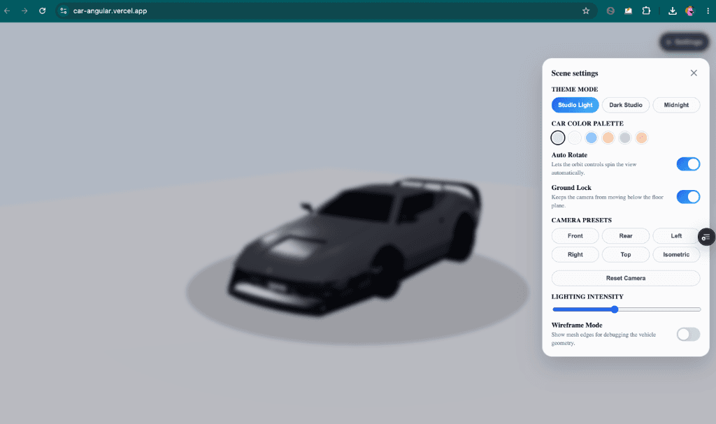 Interactive 3D Car Configurator & Scene Studio