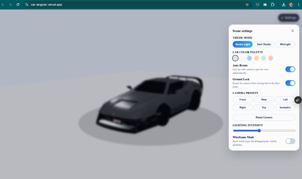 Interactive 3D Car Configurator & Scene Studio